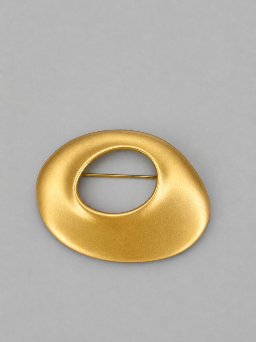 Vintage Unsigned Modernist Gold Tone Abstract Open Oval Brooch Pin 1980s